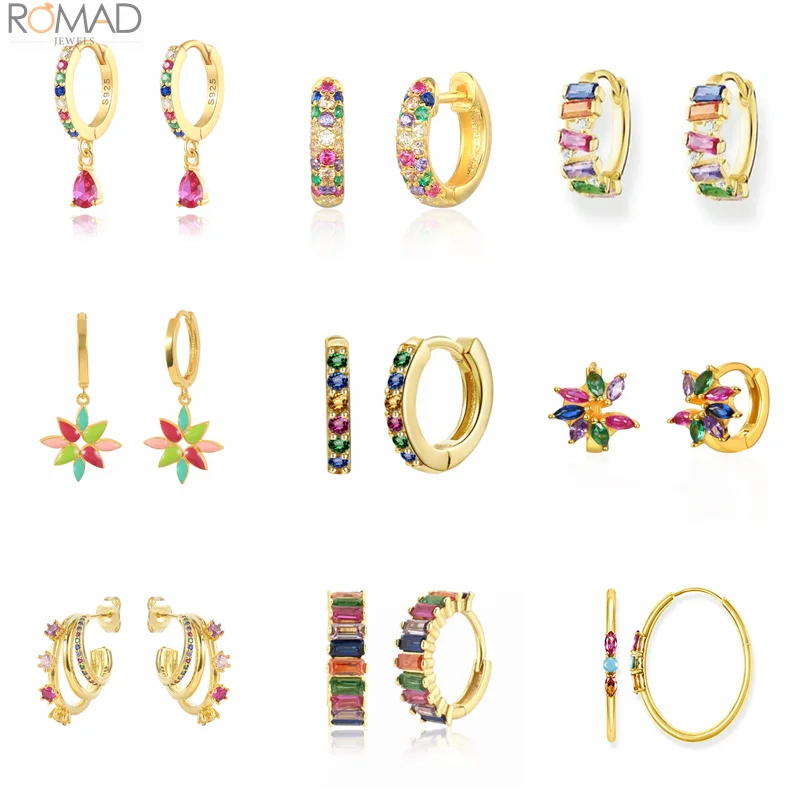 

Romad 925 Sterling Silver Rainbow CZ Zircon Earrings for Women Minimalist INS Circle Piercing Luxury Colorful Fine Trend Jewelry
