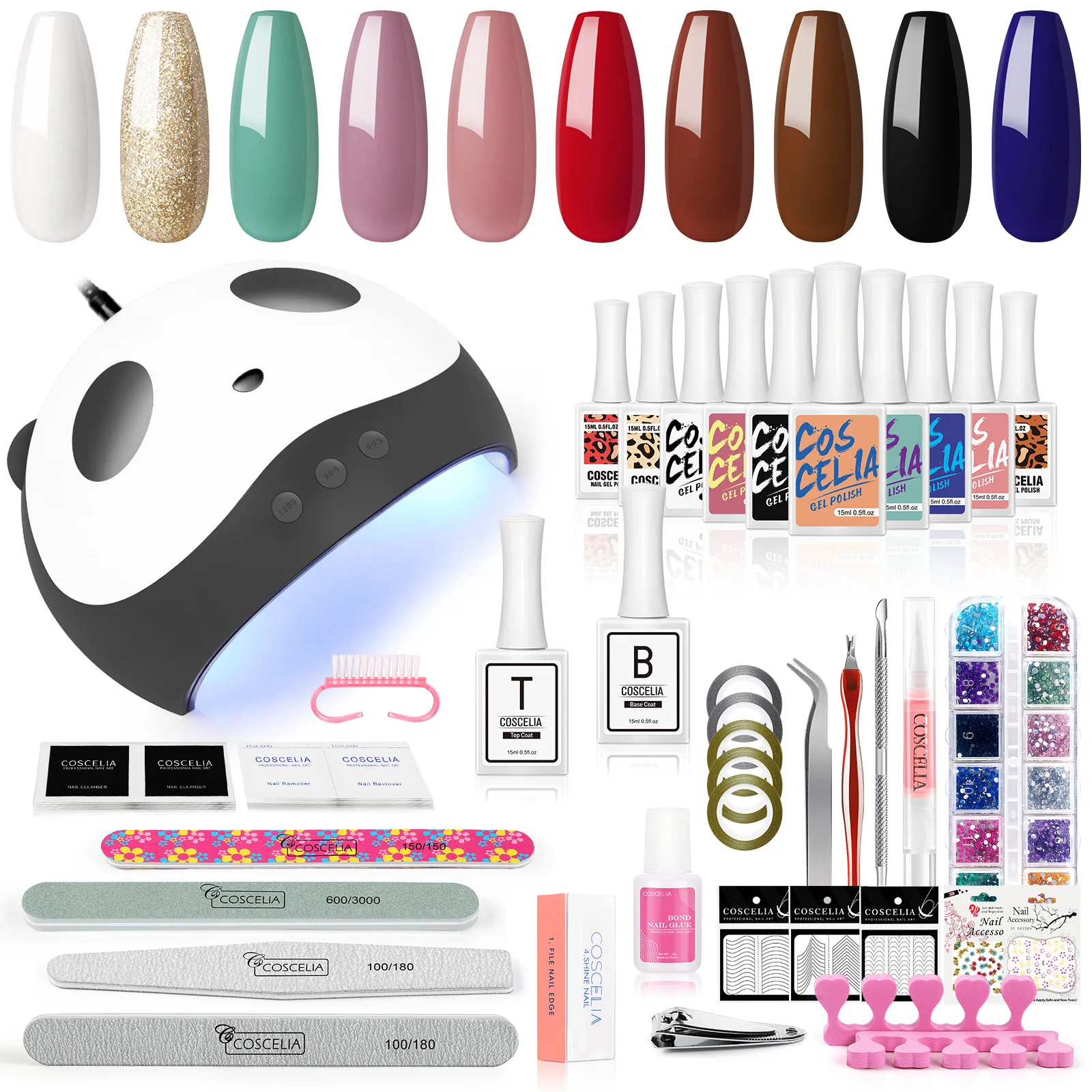 

10Pcs Spring Summer White Red Glitter Gel Nail Polish with U V Light Starter Kit