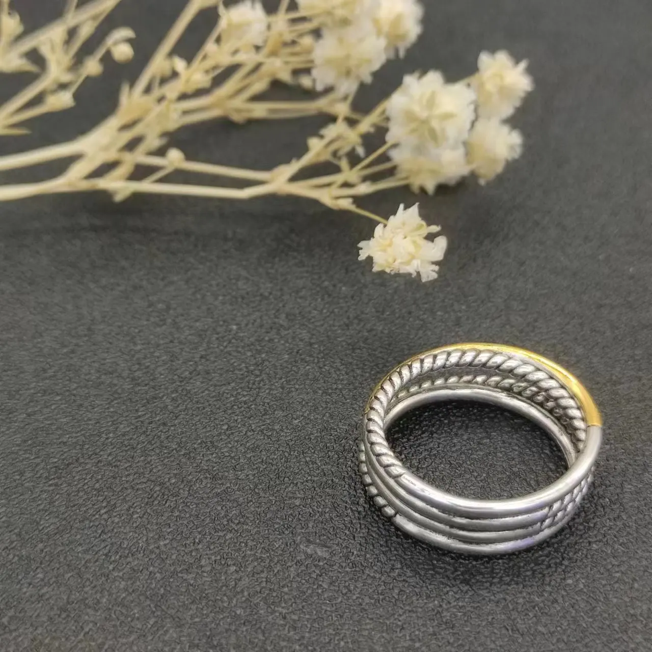 May High Quality DY Wholesale Twisted Wire Silver Plated Two-Tone Ring Gifts For Men And Women