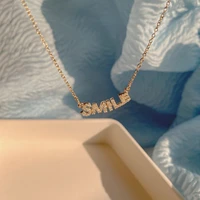 2022 korean fashion gold titanium steel chain zircon letter smile pendant necklace for womens jewelry wedding party gifts