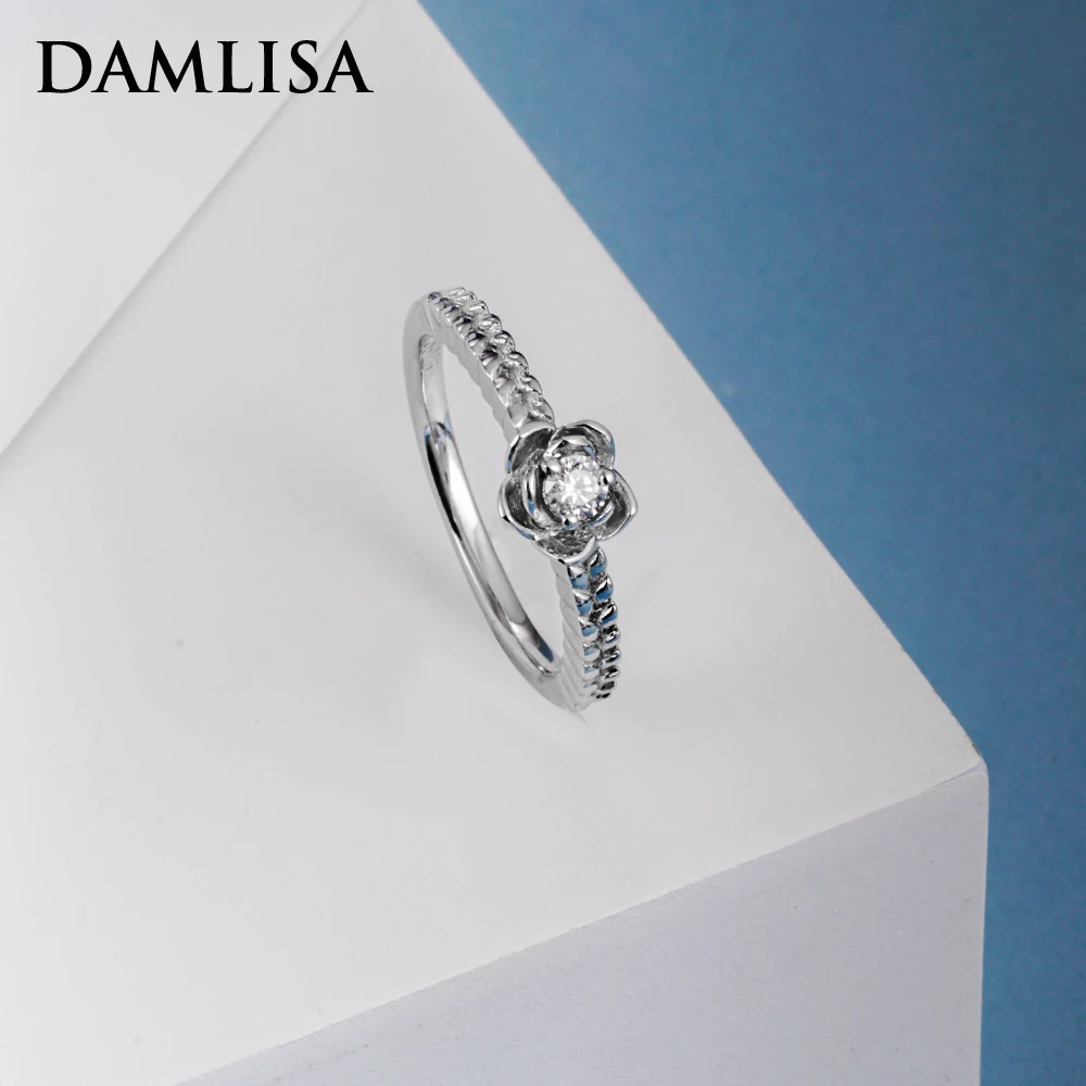 

DAMLISA Real Moissanite Diamond Lotus Flower Ring 0.1ct 3mm Wedding Engagement Rings For Women 925 Sterling Silver Fine Jewelry