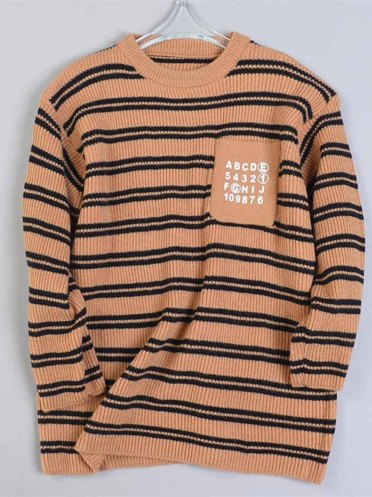 02 свободный женский вязаный свитер больших размеров в полоску с буквами L80476