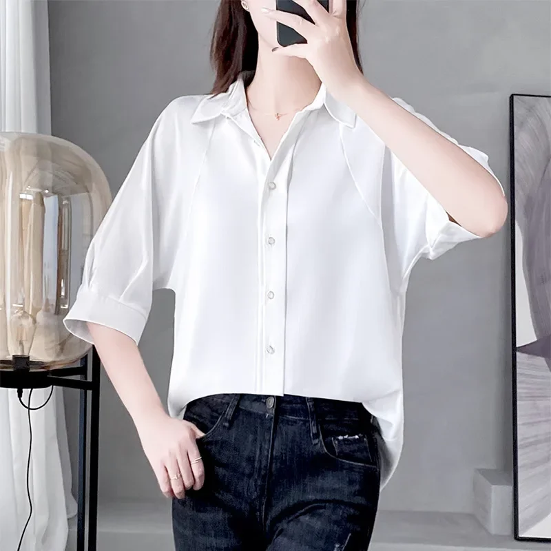 Women's Summer New Style French Short Sleeve Casual Loose Fit Versatile Top Nichewhiteshirt SensibilityDemarche Design