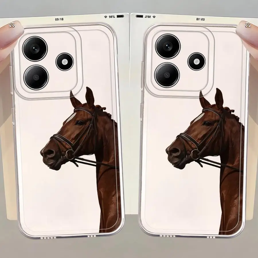 Фото Мягкий чехол для телефона Xiaomi Redmi Note 15 11 A4 A7 14C 12 9 10 Note 13 14 Pro Plus 11S 13C 10S 12S с рисунком животного (лошадь) №1