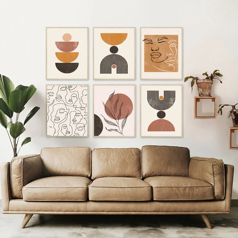 

Abstract Boho Geometric Canvas Painting Beige Black Wall Art Posters and Prints Wall Picture Interior for Living Room Home Decor