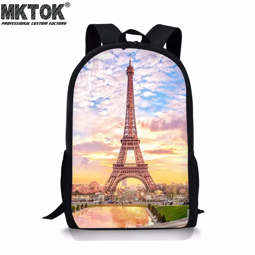 2022 Trend Eiffel Tower Pattern School Bags for Girls Customized Teenagers Backpacks Students Satchel Free Shipping