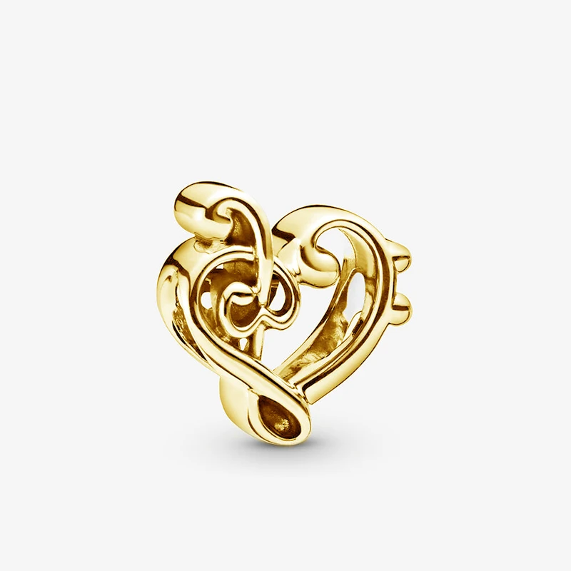 

Golden Heart Dangle 925 Sterling Silver Bead Heart Treble Clef Charm Fit Original Pandora Bracelet Women DIY Jewelry Gift