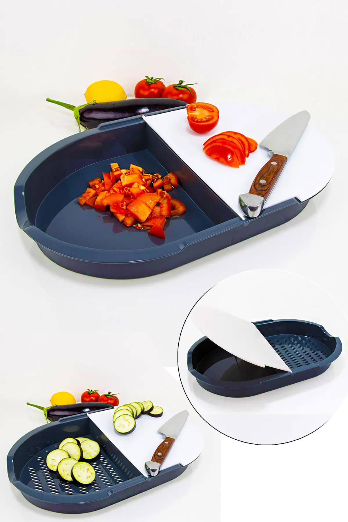 

Plastic Cutting Board Double Chamber Board With Strainer Stylish Design Practical Cutting Board Strainer Kitchen