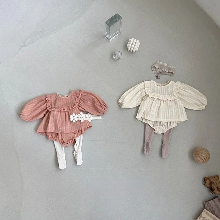 

Baby Set for Girls Spring Summer Infant Long Sleeve Bow Ruffles Dress+Romper Newborn Suits Kids Baby Children Clothing