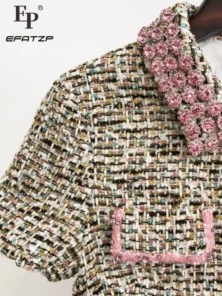 

Efatzp Spring Women Dress Celebrity Gray Clash Pink Doll Collar Beaded with Diamonds Slim Commuter Dress Europe 2023