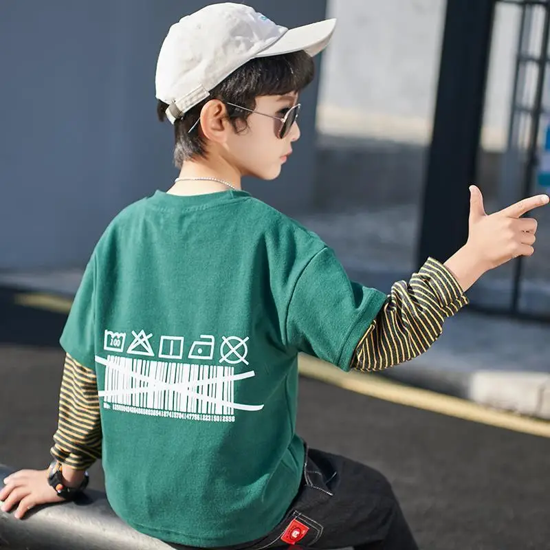 

Boys Splicin Sleeves Tops Pullover Fashion Autumn Hoodie Hoodies Boy Clothes Fnor Teens Sweatshirt Sweatshirts Kawaii Children