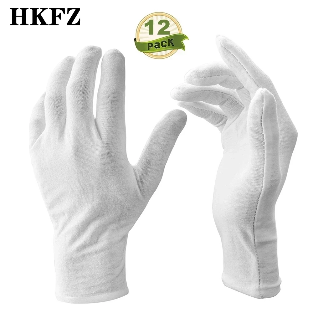 6-36 Pairs/Lot White Soft Cotton Ceremonial Gloves Stretchable Lining Glove for Male Female Serving/Waiters/Drivers Gloves