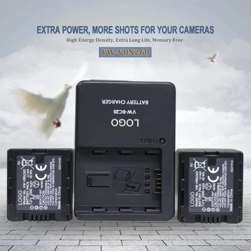 

2pcs VW-VBN260 7.2v 2500mah Rechargeable Battery FOR Durable TM900 SD800 HS900 SD900 Digital Camera + 1pc VW-BC20 charge