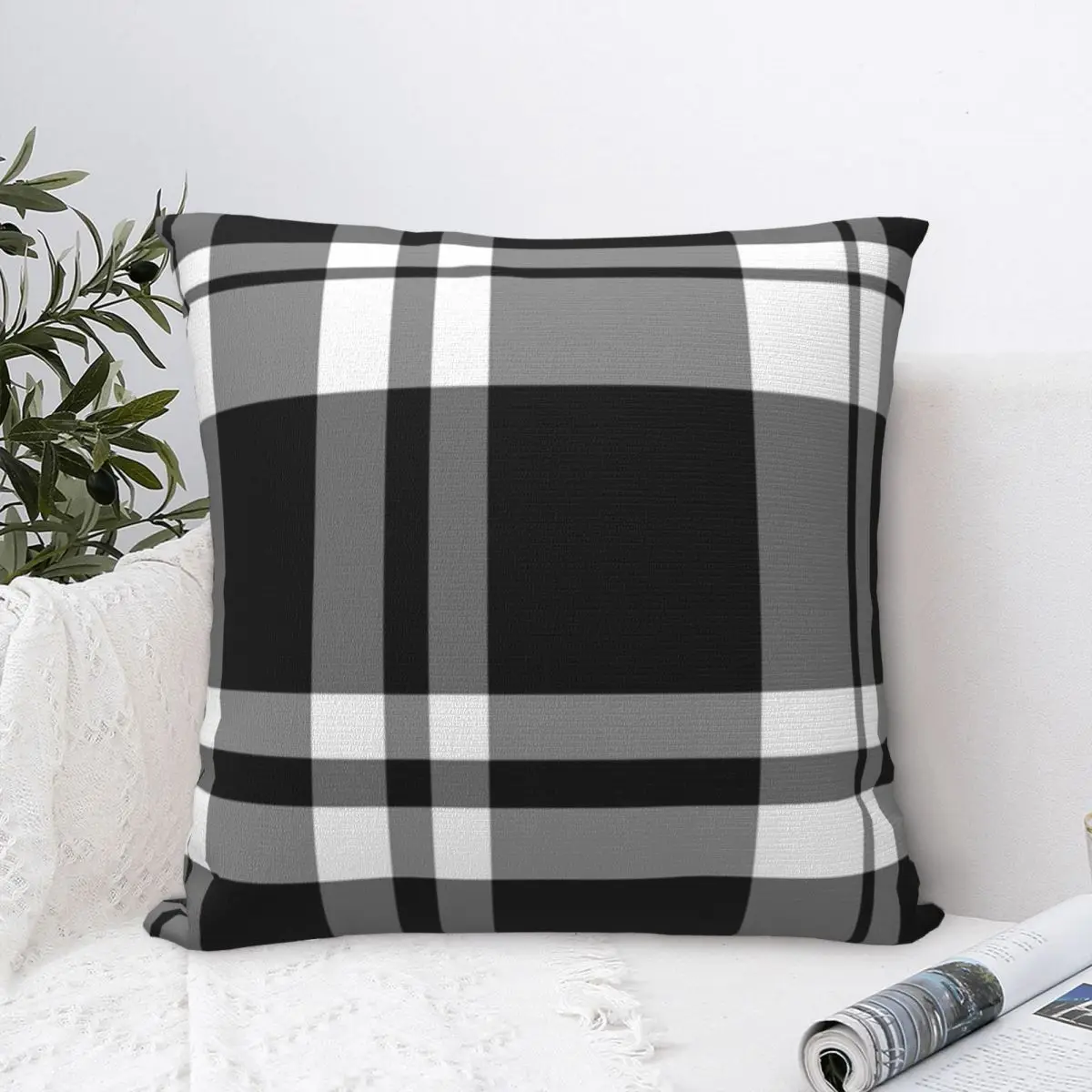 

Black And White Plaid Pillowcase Pillow Case Cushion Cover Home Sofa Car Decorative Throw Pillow Printing Decoration Cute 45*45