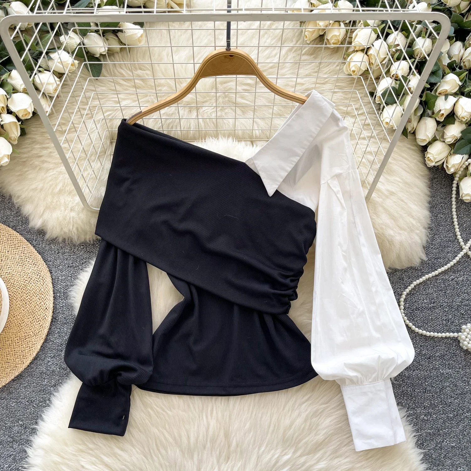 Элегантный винтажный топ с длинными рукавами и v-образным вырезом шикарная