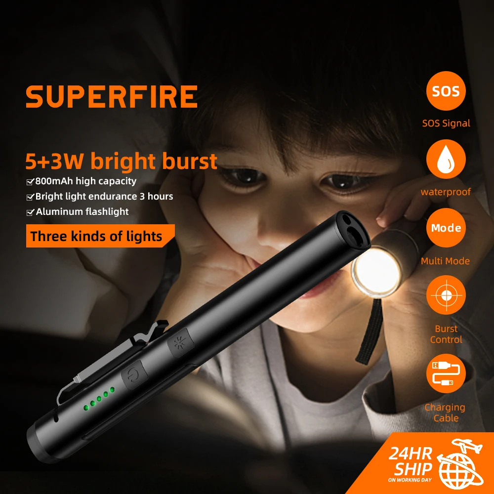 

Мини-фонарик SUPERFIRE J01 (УФ светодиодный/COB/красный), портативный фонарь с индикатором для кемпинга