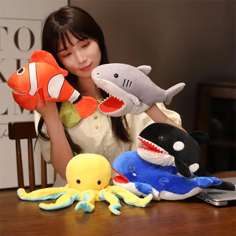Crocodile Shark Killer Whale Plush Hand Puppets Lifelike Tropical Fish Penguin Octopus Hand Puppets For Kids Adults Muppets