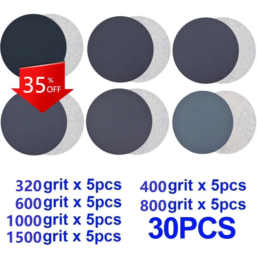 

30Pcs 75mm 3inch Sanding Discs Sander Disc 320/400/600/800/1000/1500 Grit Hook Loop Wet/Dry Round Sandpaper Disk Sand Sheet
