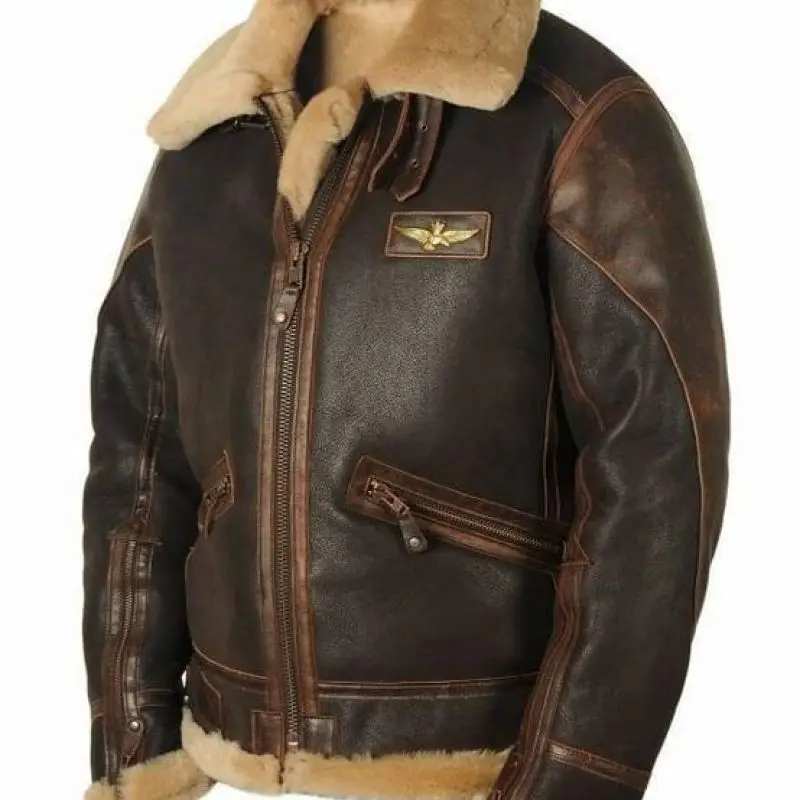 

Европейская Высококачественная очень теплая мужская куртка из натуральной овечьей кожи, большие размеры, куртка-бомбер из овчины, военная куртка-пилот с мехом