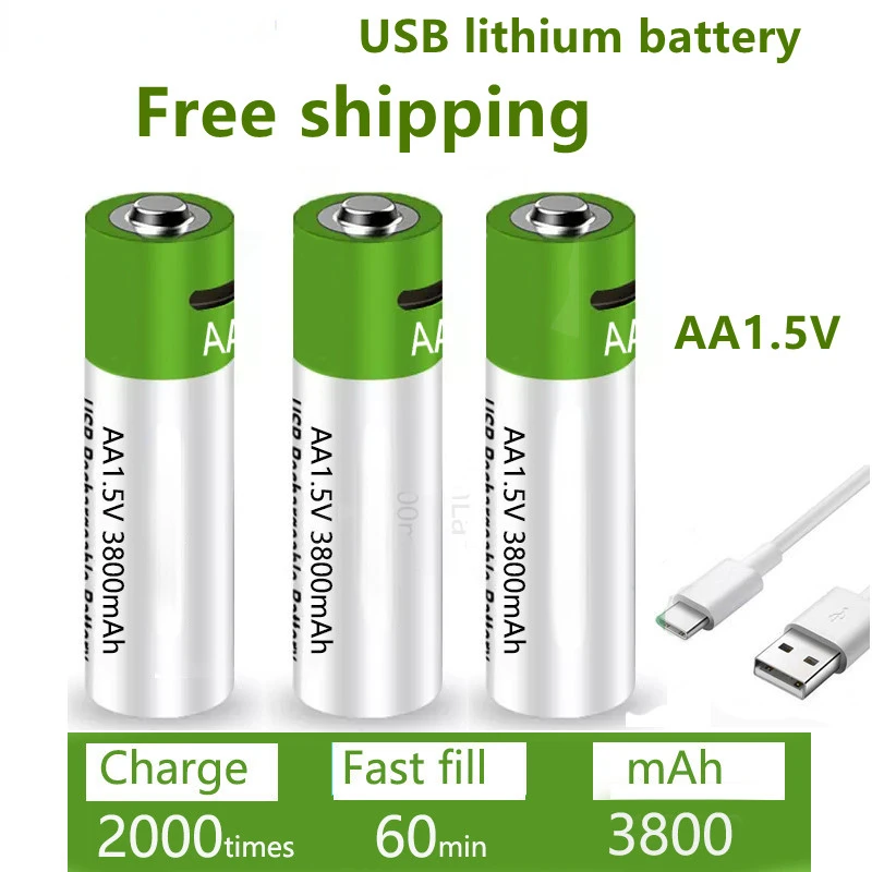 

Аккумуляторные батареи New2021, USB, AA, 1,5 в, 3800 мАч, литий-ионная батарея для пульта дистанционного управления, аккумуляторная батарея для игруше...