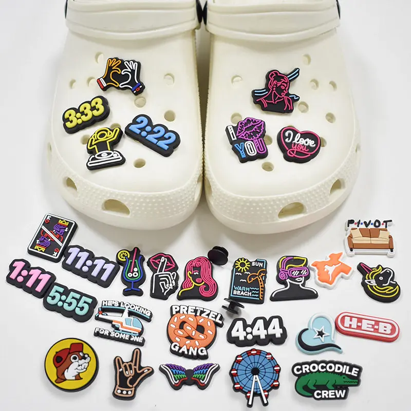

1pcs Fashion Neon Series PVC Shoe Charms DIY Shoe Aceessories Fit croc Clogs buckle Decorations adult kids X-mas Gifts jibz