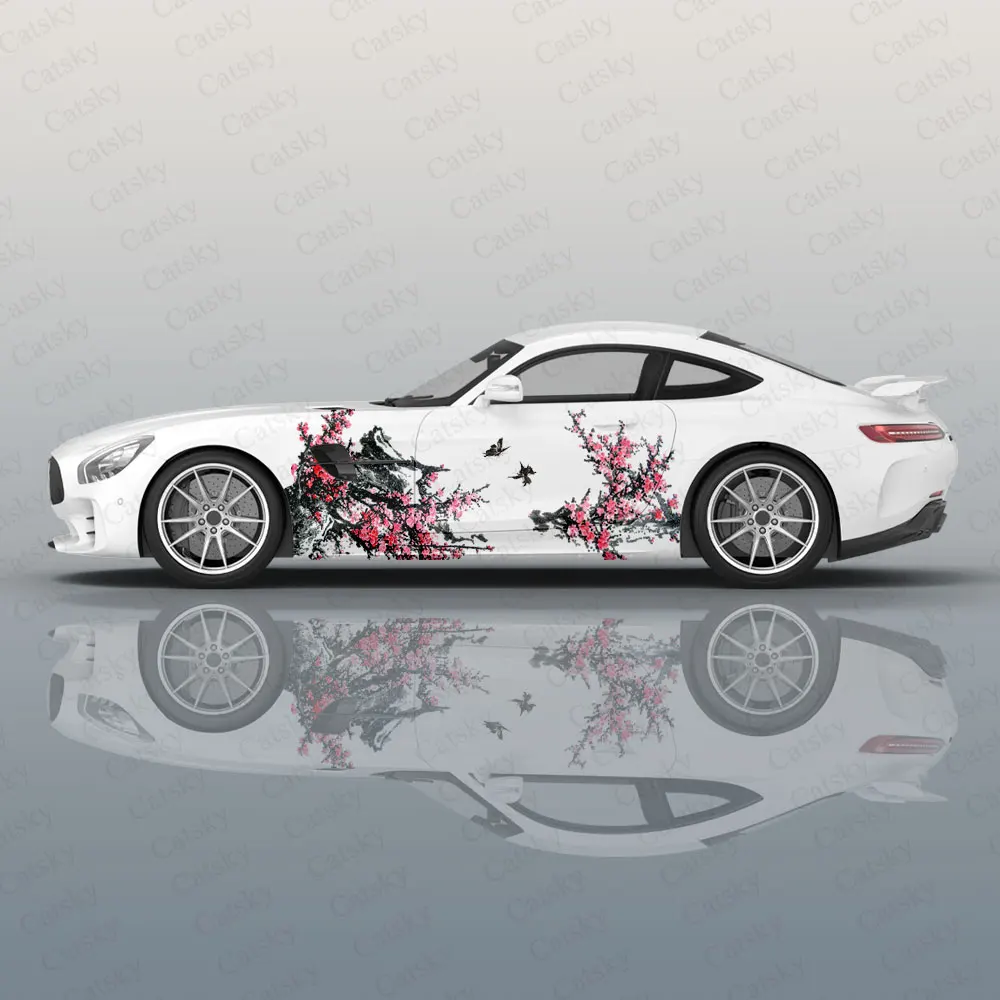 

Китайская чернильная живопись, цветение сливы, наклейки на кузов автомобиля, Виниловая наклейка Itasha для автомобиля, боковая наклейка, стикер для кузова автомобиля