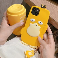 cute cartoon duck 3d case for iphone 13 12 11 pro xs max xr x se2 6s 7 8 plus luxury soft silicone phone cover with lanyard kids