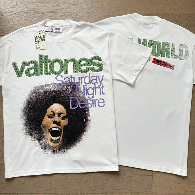 Фото VALE FOREVER Ретро-футболка унисекс с эффектом потертости VALLEY DREAMS, свободного кроя, повседневная, с крестом из страз, в винтажном стиле №4