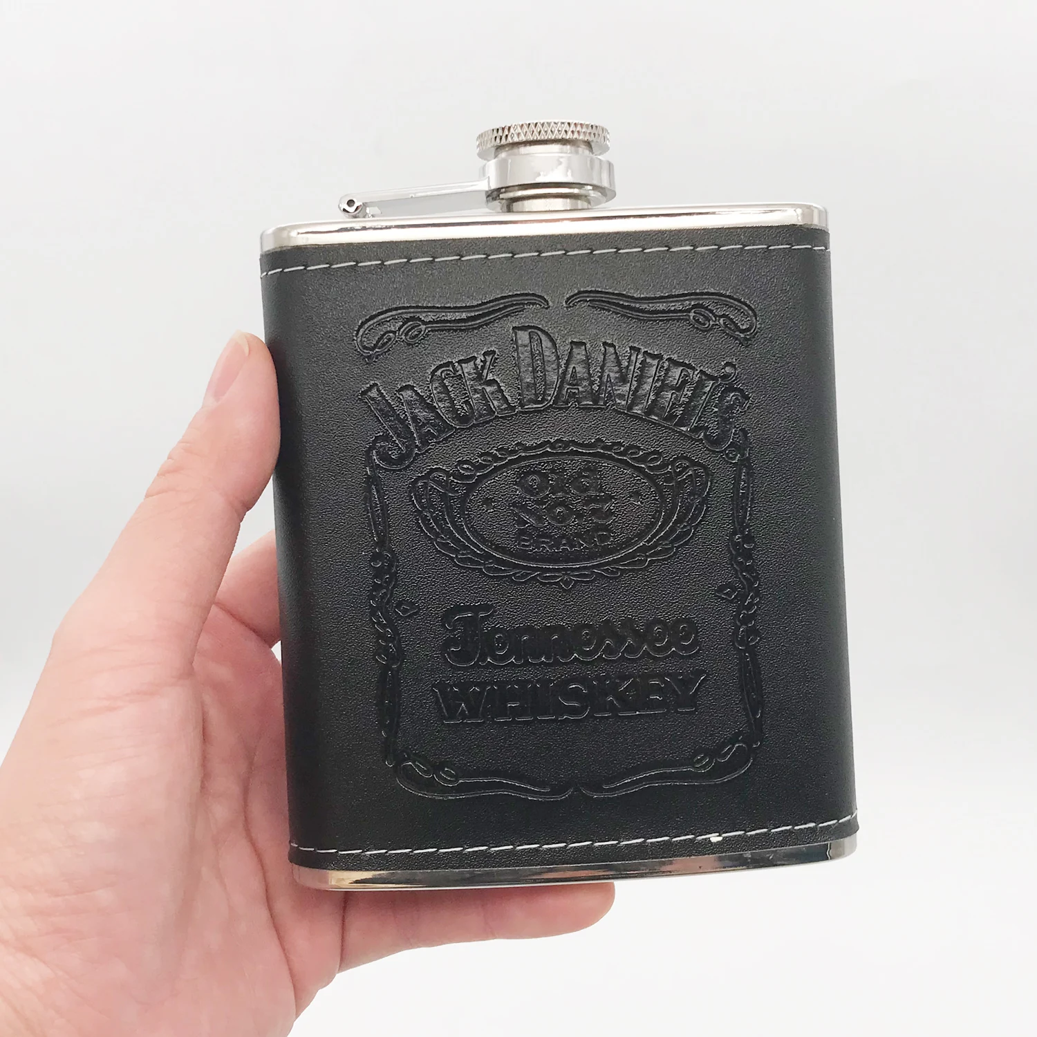 

Карманный флакон для виски с тиснением, 7 унций, флакон для ликера, хромированная полированная нержавеющая сталь, глянцевое лицо, спиртовая ...