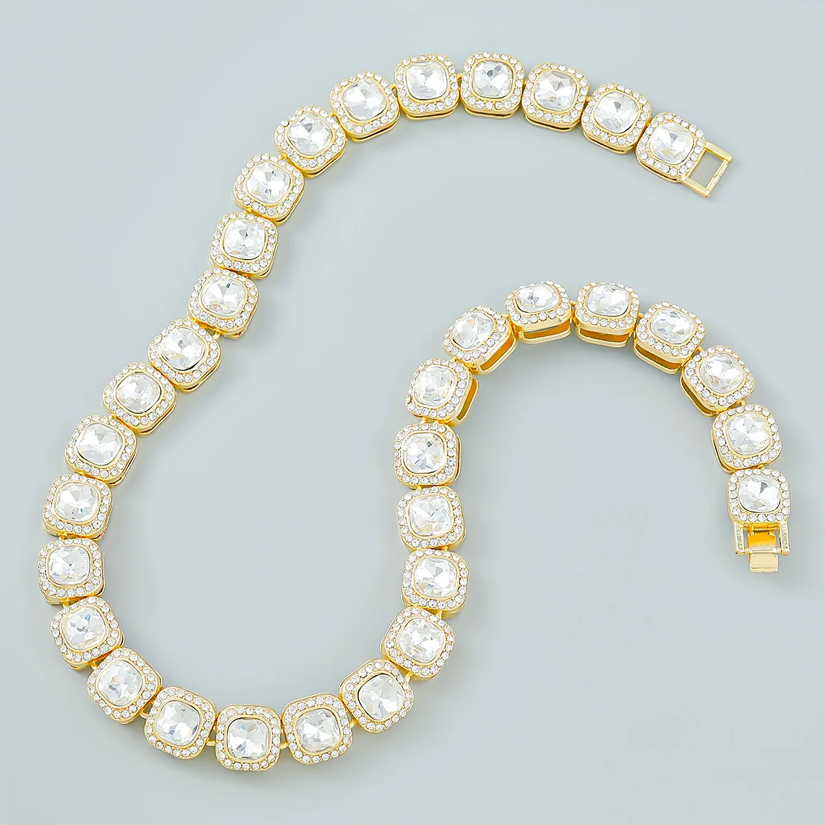 

Преувеличенная трендовая кубинская цепочка стразы из сплава с бриллиантами Скрытая пряжка ожерелье в стиле хип-хоп женское ожерелье с пере...