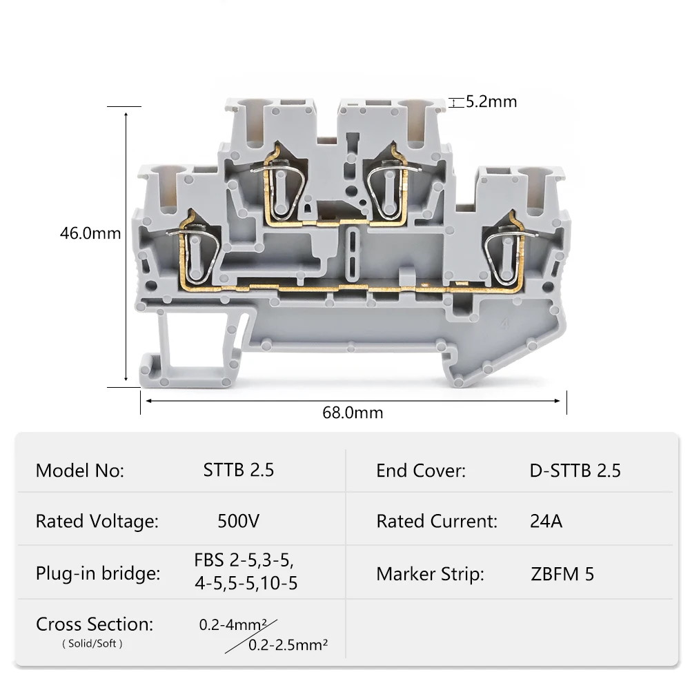 50 шт. двухслойная клеммная колодка STTB 2 5 мм на DIN-рейку эффективная электрическая