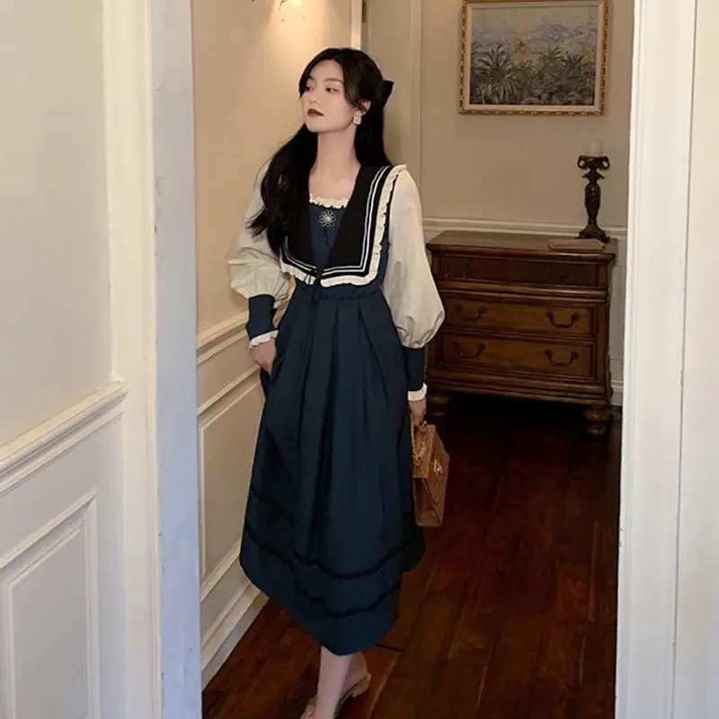 

Женское сказочное платье принцессы, весеннее платье в дворцовом ретро-стиле с длинным рукавом и оборками, платье с высокой талией для косплея