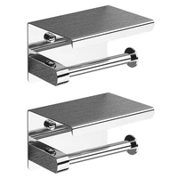 304 stainless steel toilet paper holder with phone shelf 2x sus bathroom tissue toilet paper roll holder silver