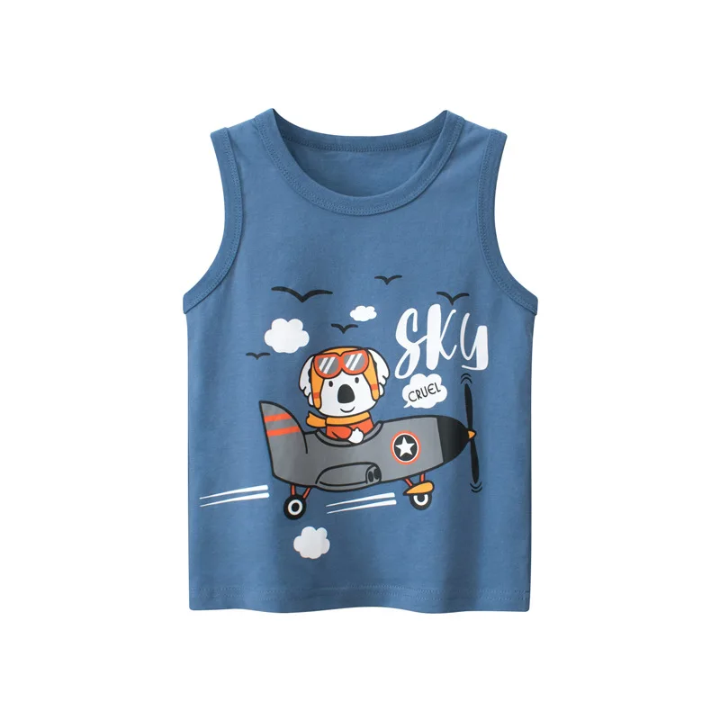 

Brand New Plain Tank Top Kids Summer Cotton Breathable Sleeveless Shirt Children Clothing Boy Blue Aircraft Cartoon Print Vest