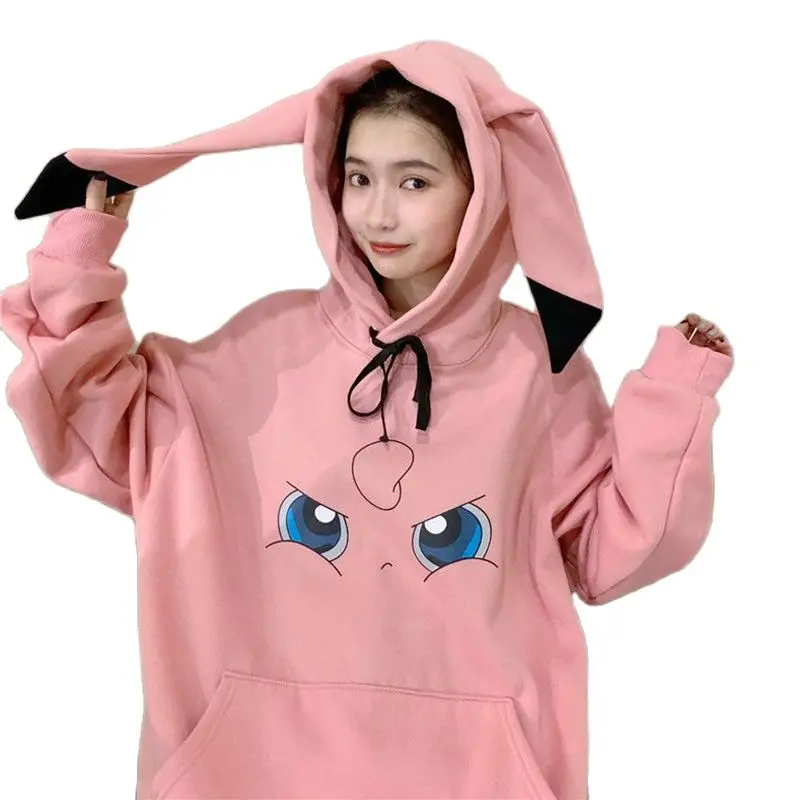 

Korean Fashion Cartoon Hoodie Sweatshirt Cute Girls Autumn Clothes Kawaii Pikachu for Women Kangaroo Pocket Oversized Hoodies