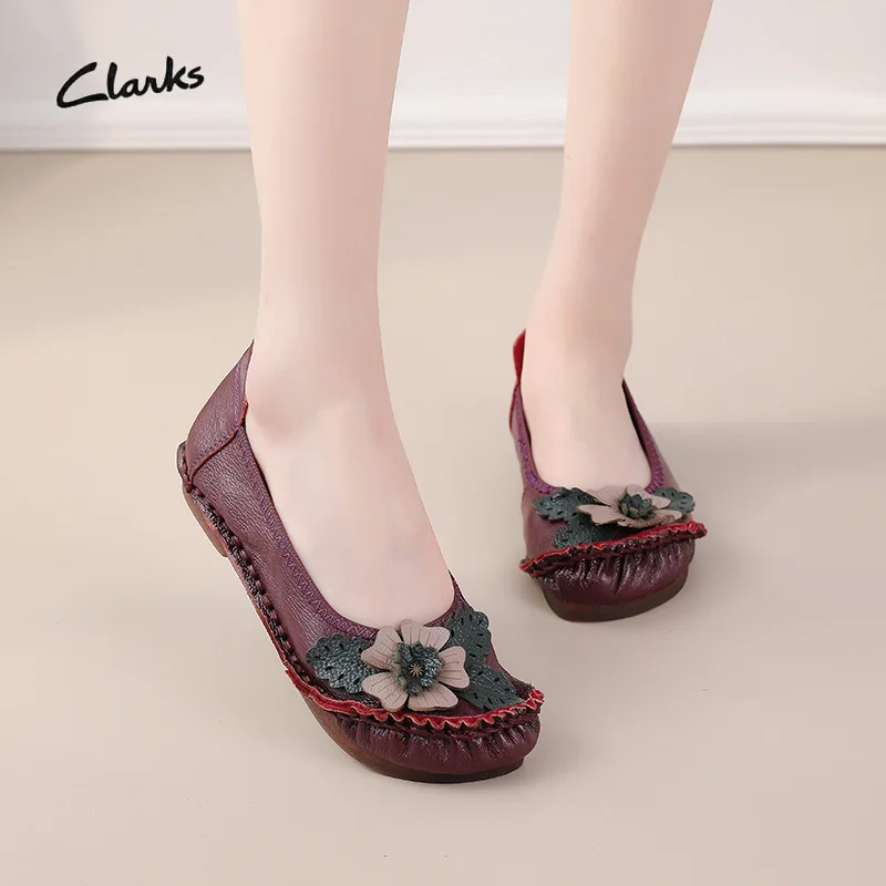 Xiuteng 2023 spring new ethnic style leather flower single shoes casual flat women's shoes middle-aged elderly mother's shoes