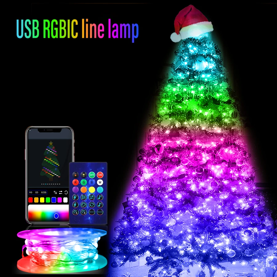 USB Рождественский светильник WS2812B Pixels RGBIC Fairy String Music Dream Color DC5V Светодиодная