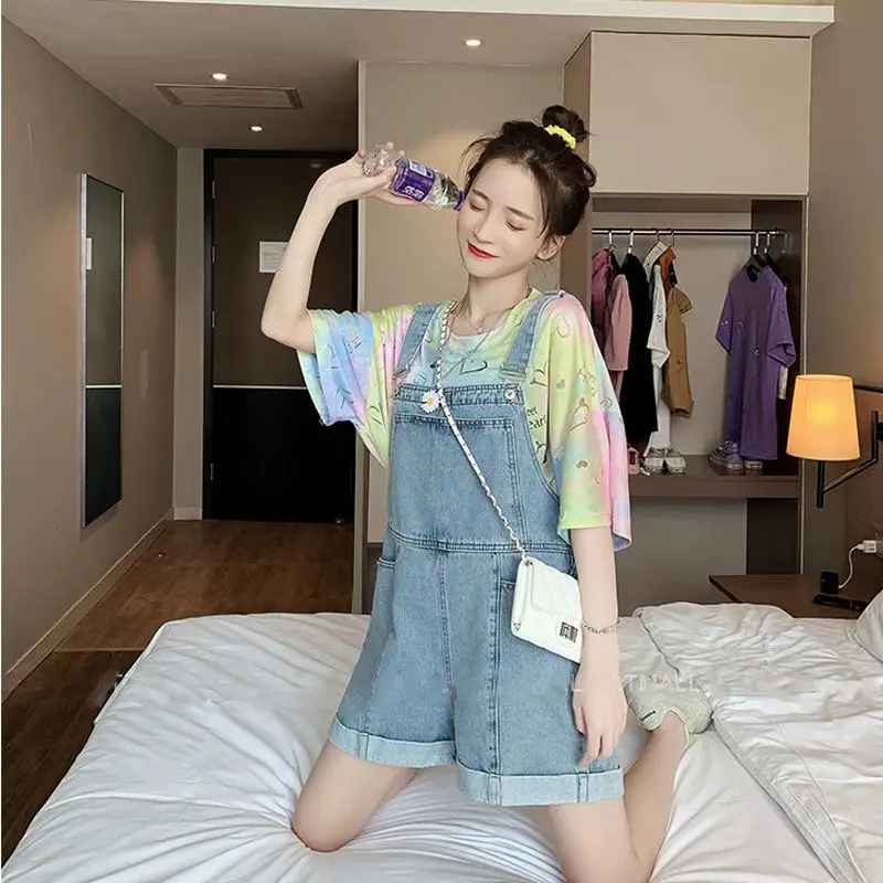 

Denim Overalls Suit Women Summer Fashion Jumpsuits Summer Jeans Two Piece Set Short Sleeve Top Shorts Female Jumpsuit Suits E40