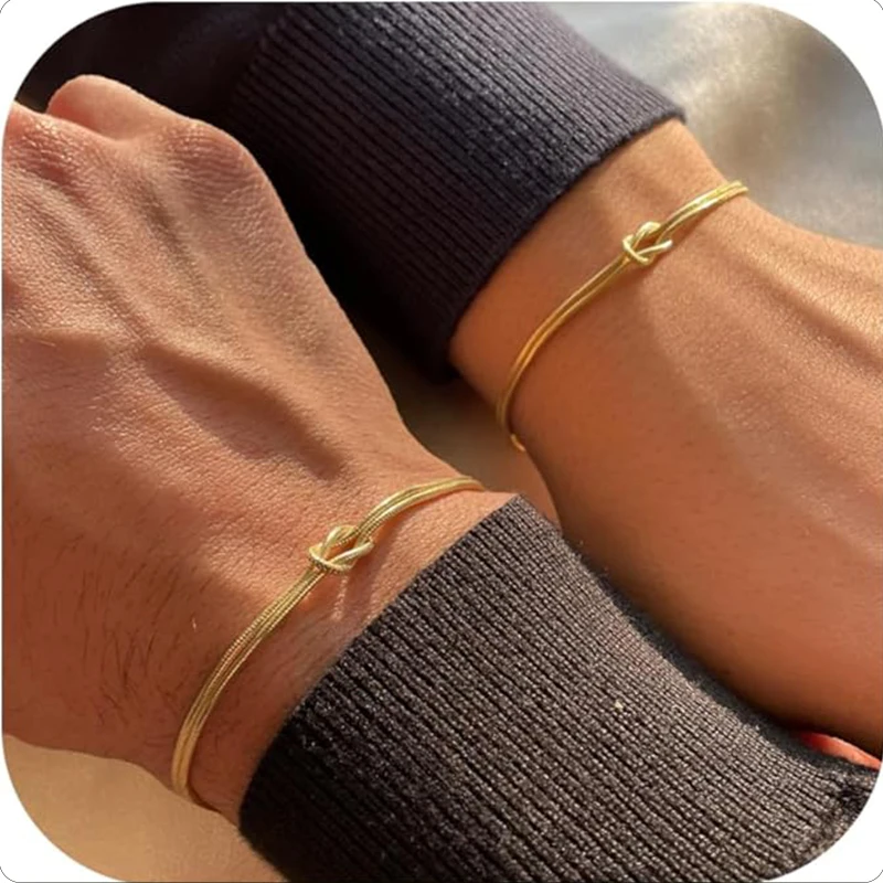 Фото Одинаковые браслеты для пар, лучший узел любви, 18-каратное позолоченное браслет-цепочка с узором «елочка», ювелирные изделия для отношений для друга, изысканные №1