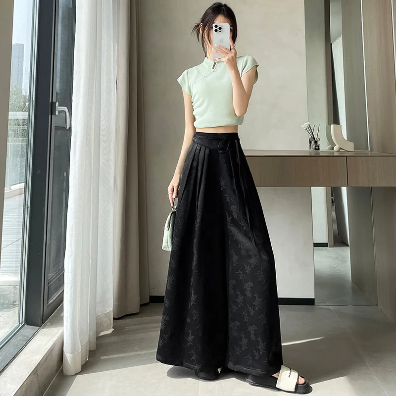 Gaganight женские атласные жаккардовые широкие брюки в китайском стиле 2024 летние