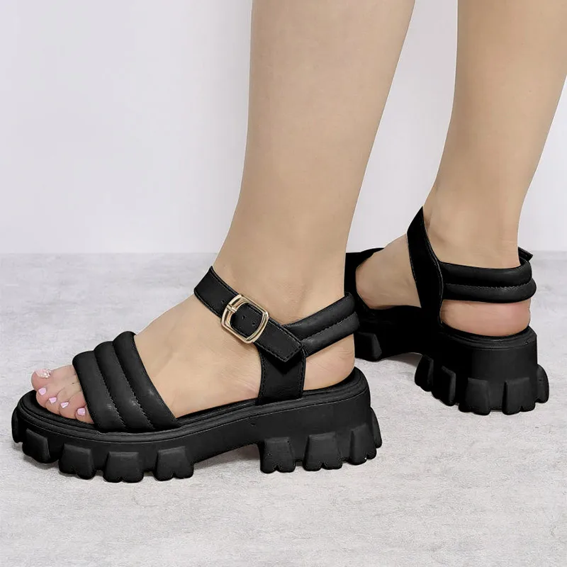 

2022 Women's Wedges Sandals Peep Toe Platform Shoes Thick Bottom Block Heels Fashion Buckle Strap Summer Female Ladies Sandal