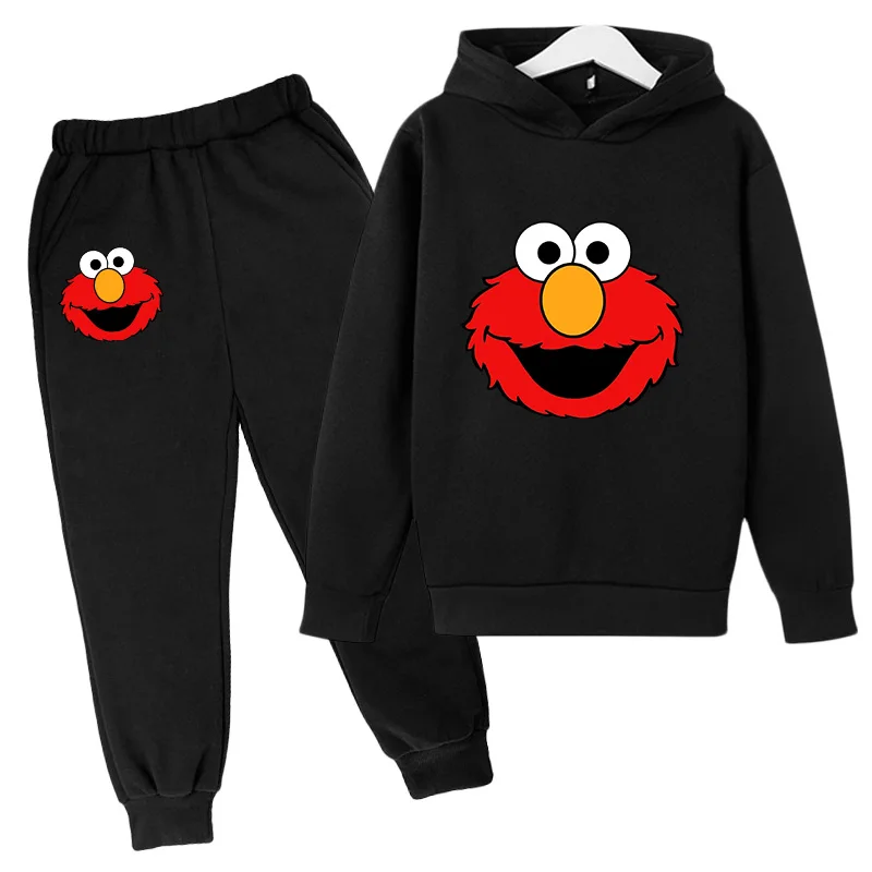 Children's Spring and Autumn Suit 2 New Elmo Print Hoodie + Trousers 3-12 Years Old Anime Cartoon Tracksuit for Boys and Girls