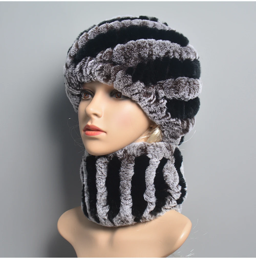 Фото Комплект женский: шапка и шарф из меха кролика рекс | Аксессуары для одежды