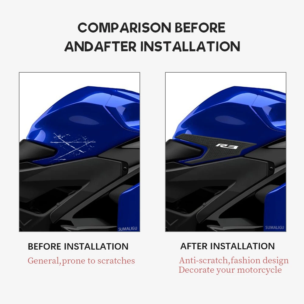 Фото Аксессуары для мотоциклов Yamaha YZF R3 R25 2019-2024, наклейки на топливный бак, противоскользящие защитные наклейки, наколенники №5