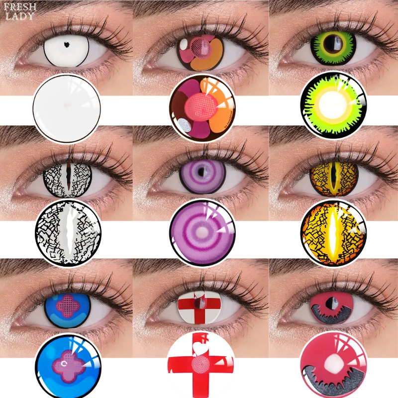 

Freshlady Halloween Cosplay Colored Contact Lenses For Eyes 1Pair Colorful Anime Contact Lens Big Cover Doll Crazy Beauty Pupils