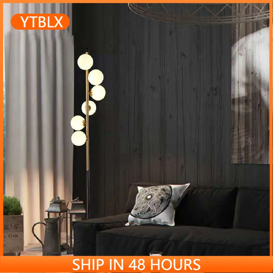 

Simple Floor Lamp Bedroom Living Room Lighting Study Room Floor Lamp with 6 Ball Glass Spiral Retro Vertical Hanging Lampshade