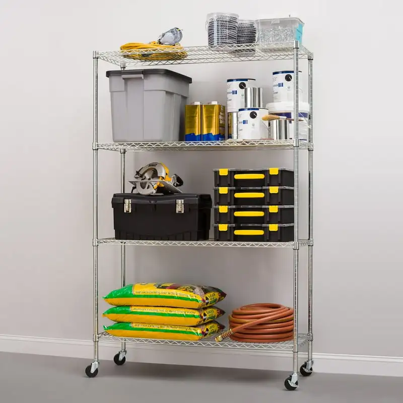 

Tier Wire Shelf Unit Chrome Capacity 2400 lb with Levelers