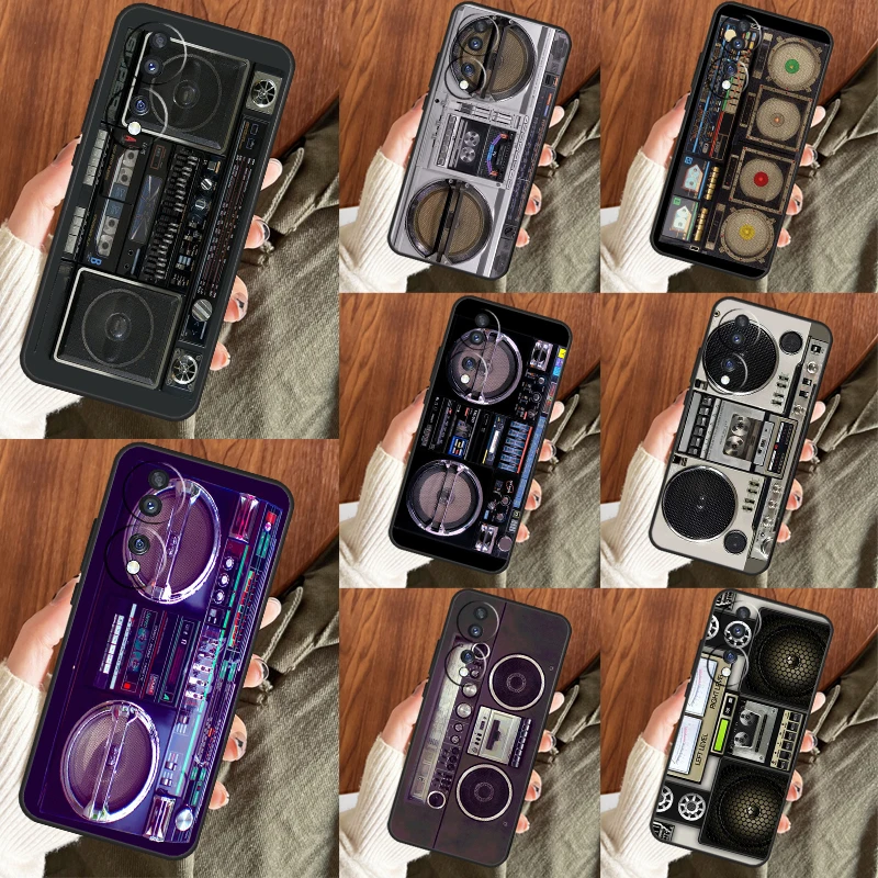 Retro Black Boombox Case For Huawei P40 P20 P30 Lite Nova 9 5T P Smart Honor X9a X7 X8 50 70 Magic5 Pro Cover