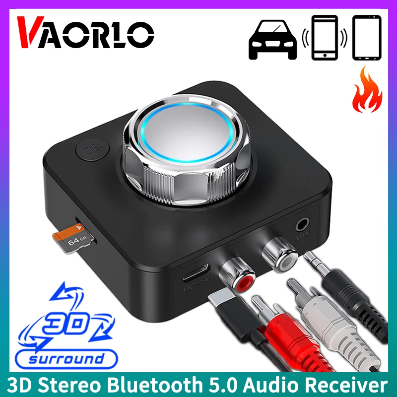 

VAORLO Bluetooth 5,0 аудио приемник 3D объемный звук стерео переключатель басов 3,5 мм AUX RCA TF беспроводной адаптер для автомобильного динамика