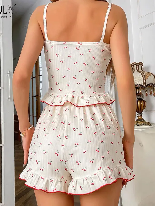 2024 Новый вишневый камзол с принтом домашний сексуальный сладкий комплект